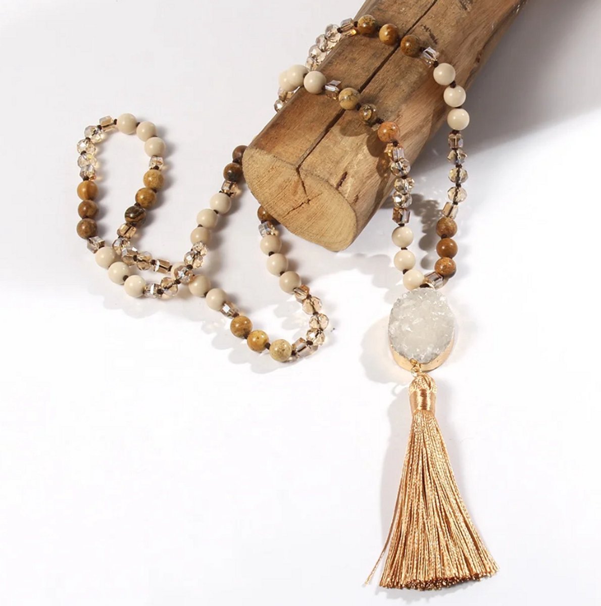 Beautiful natural stone necklace with long tassel