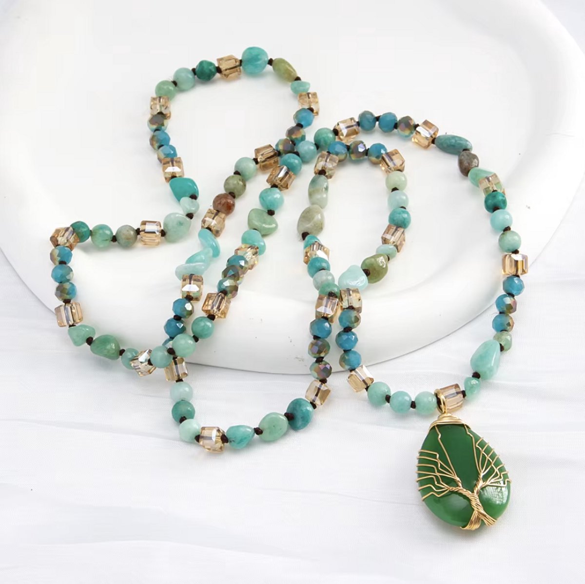 Elegant natural stone necklace with tree of life