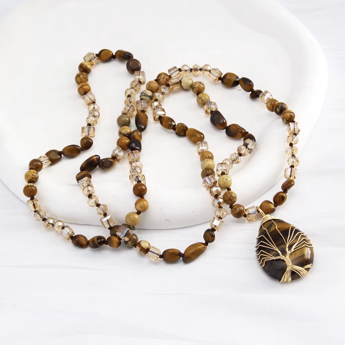 Elegant natural stone necklace with tree of life