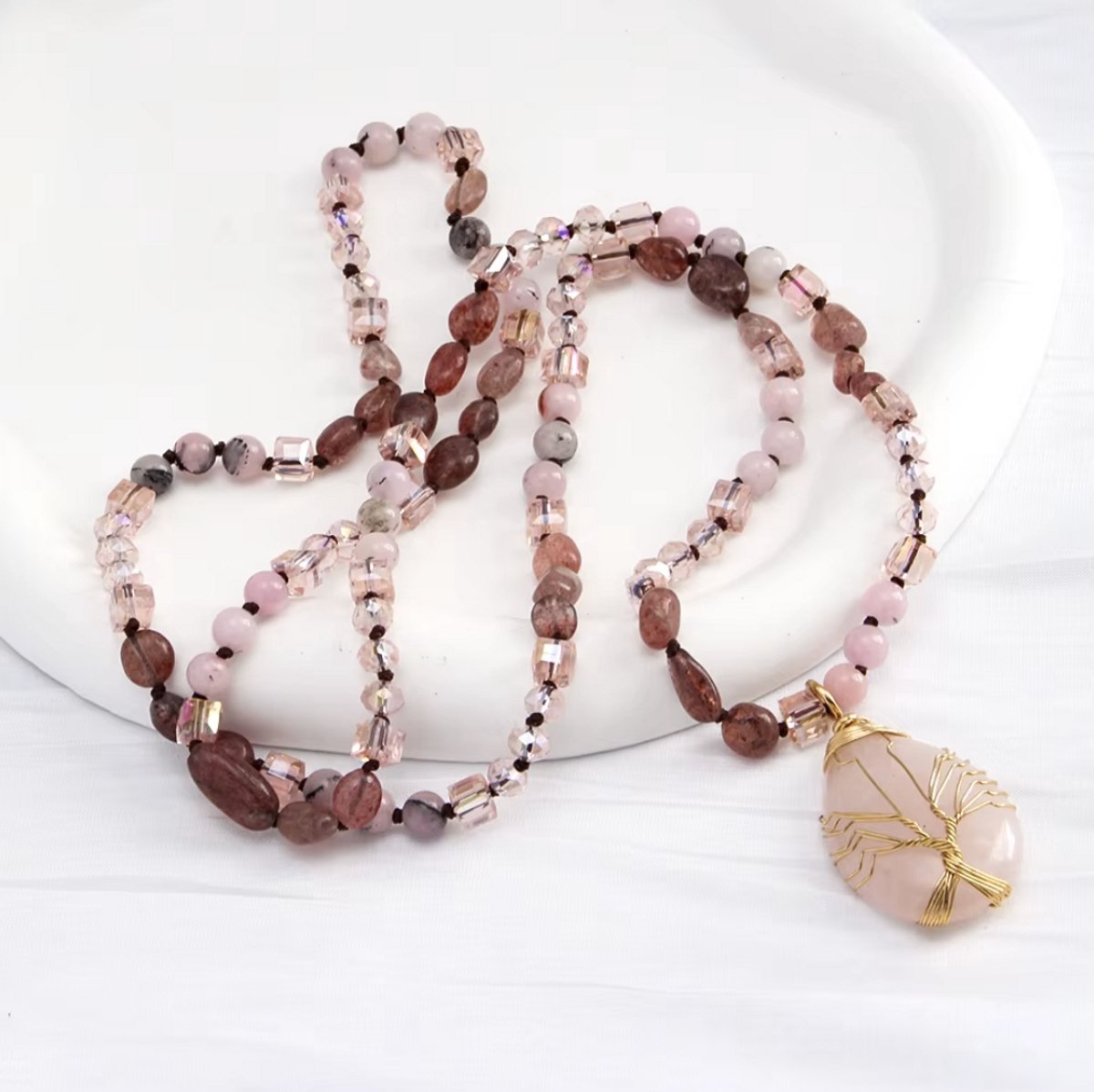Elegant natural stone necklace with tree of life
