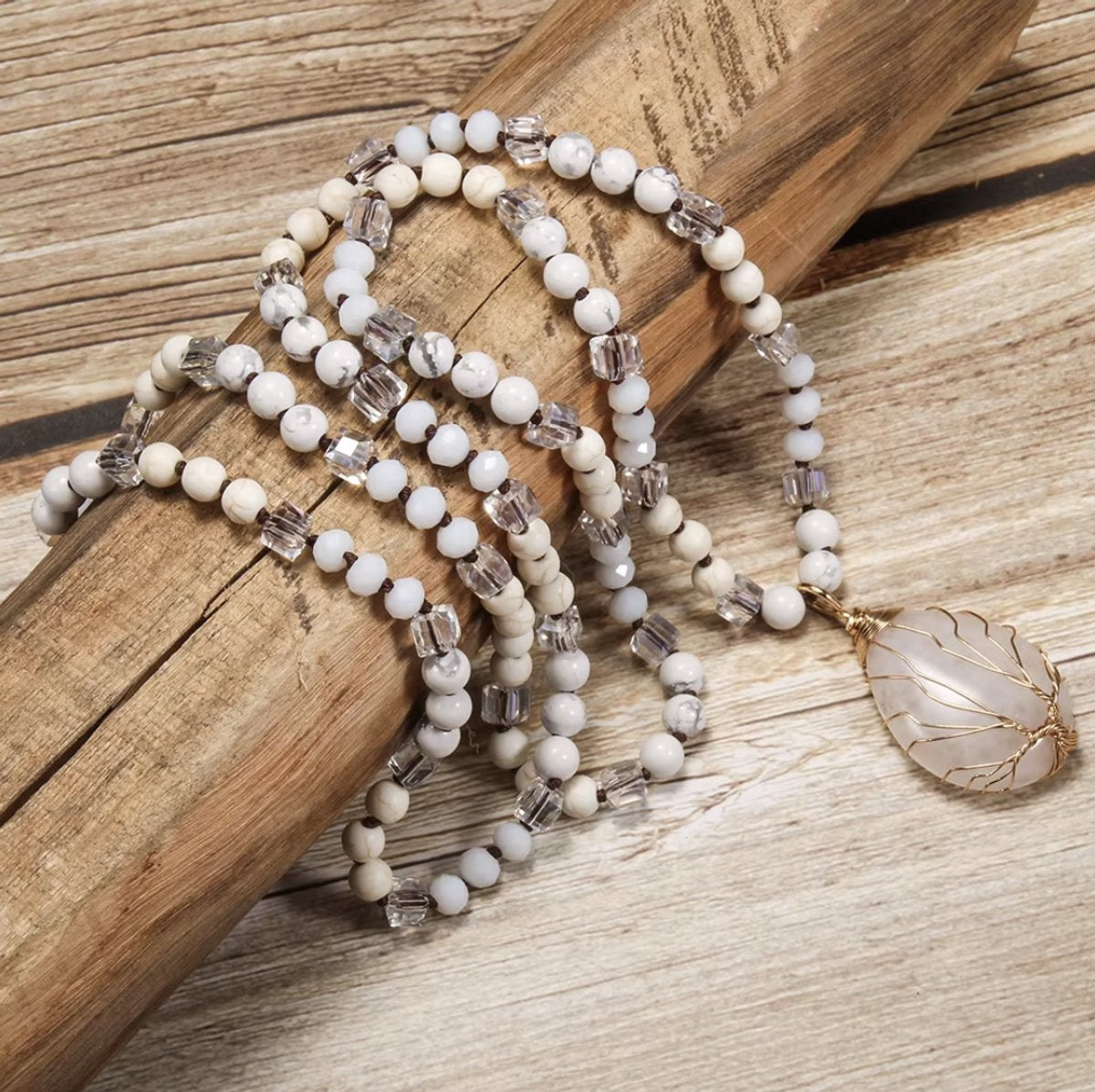 Elegant natural stone necklace with tree of life