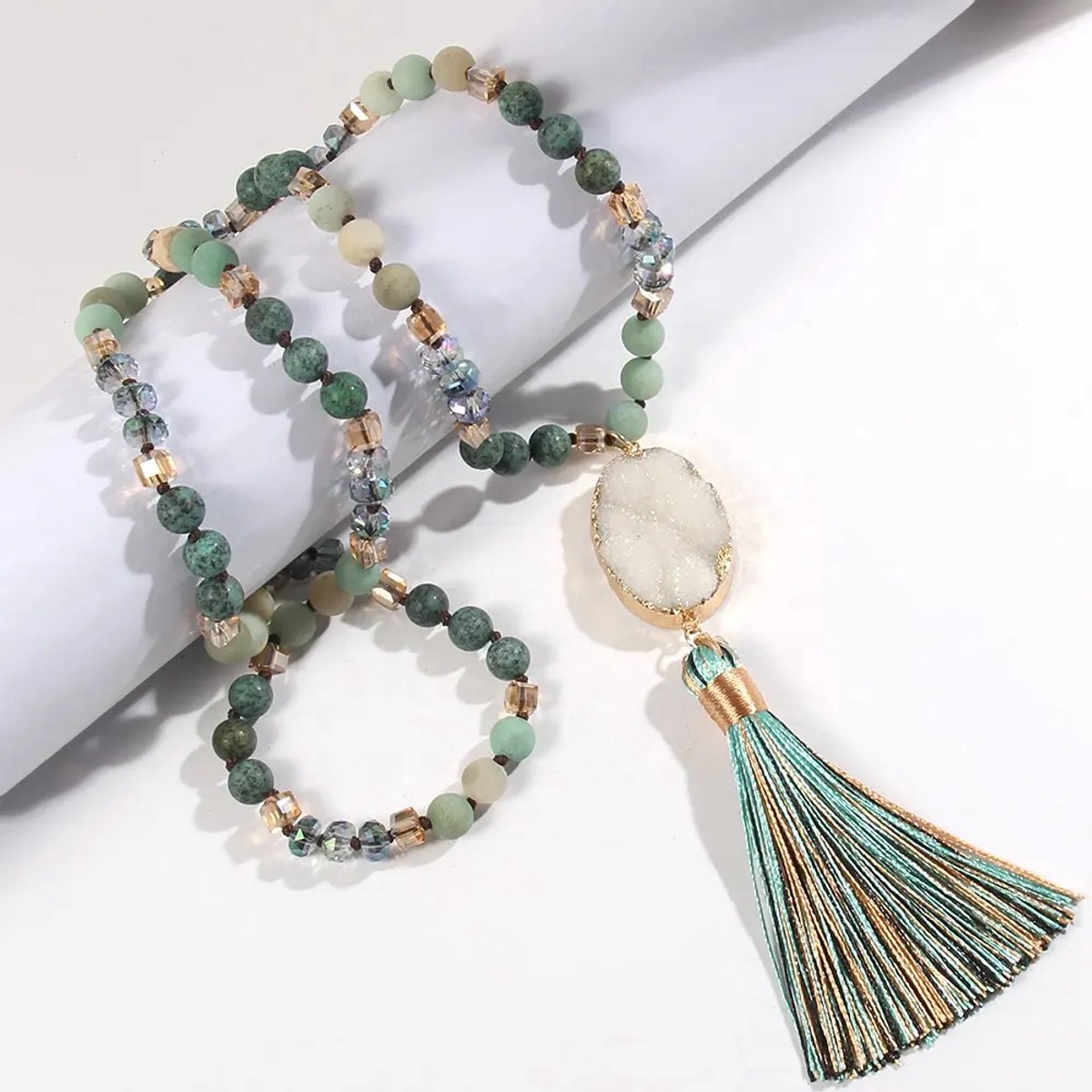 Beautiful natural stone necklace with long tassel