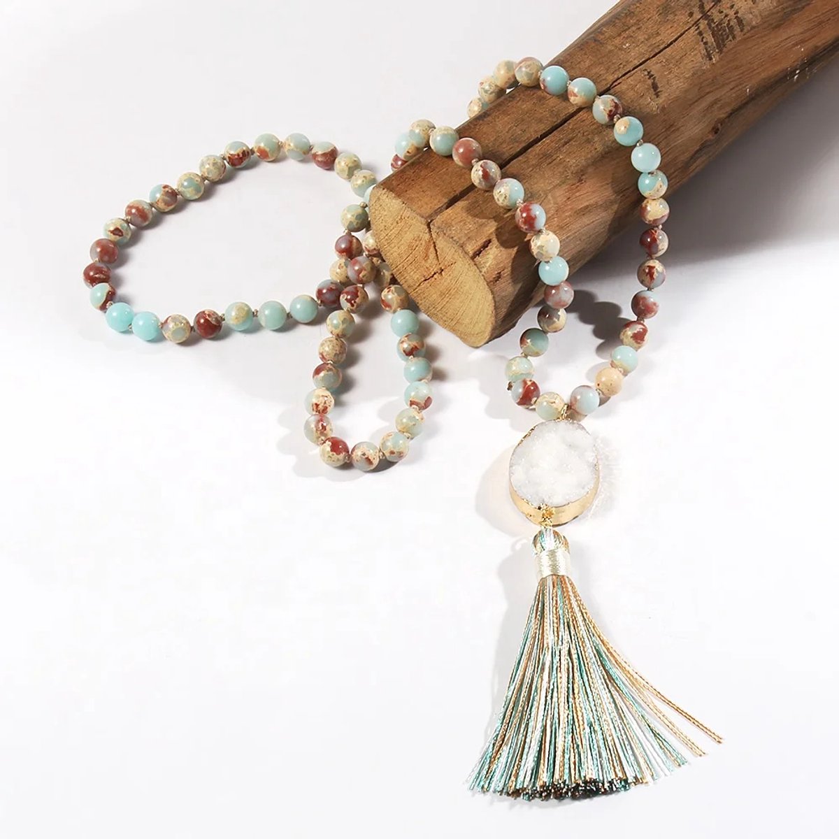 Beautiful natural stone necklace with long tassel