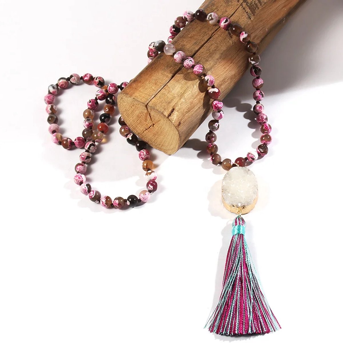 Beautiful natural stone necklace with long tassel