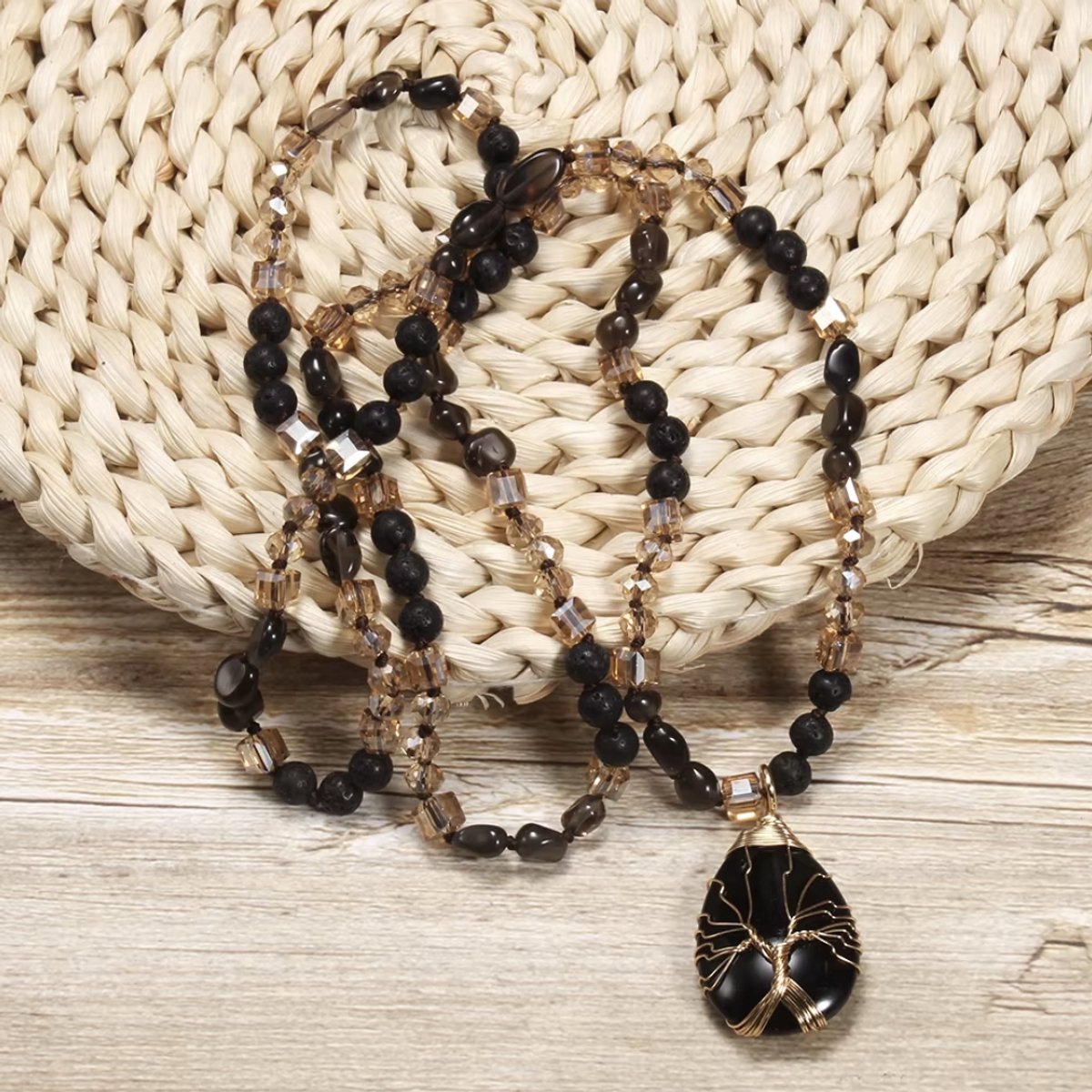 Elegant natural stone necklace with tree of life