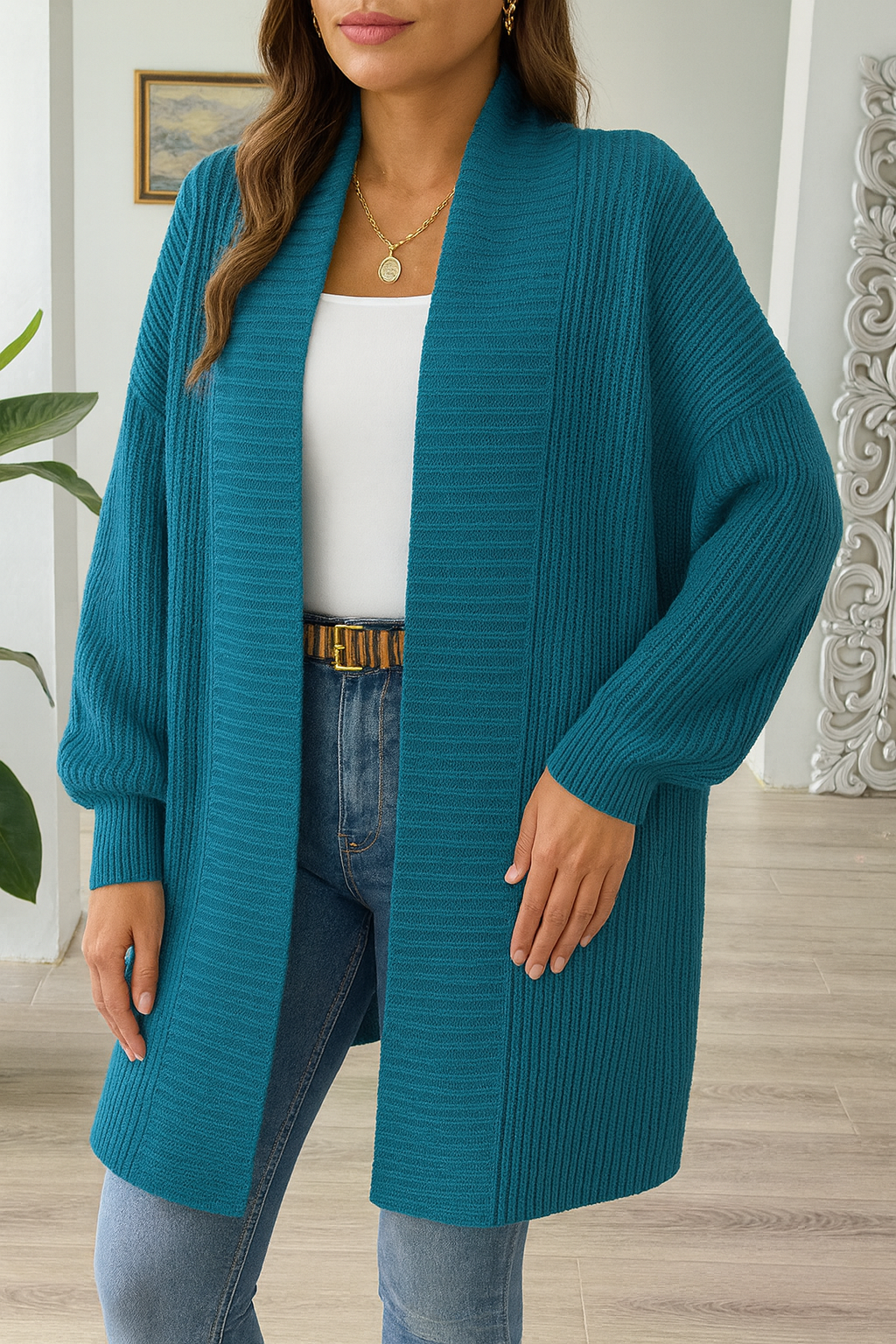 Beautiful ribbed knitted cardigan - Warm and comfortable - One Size