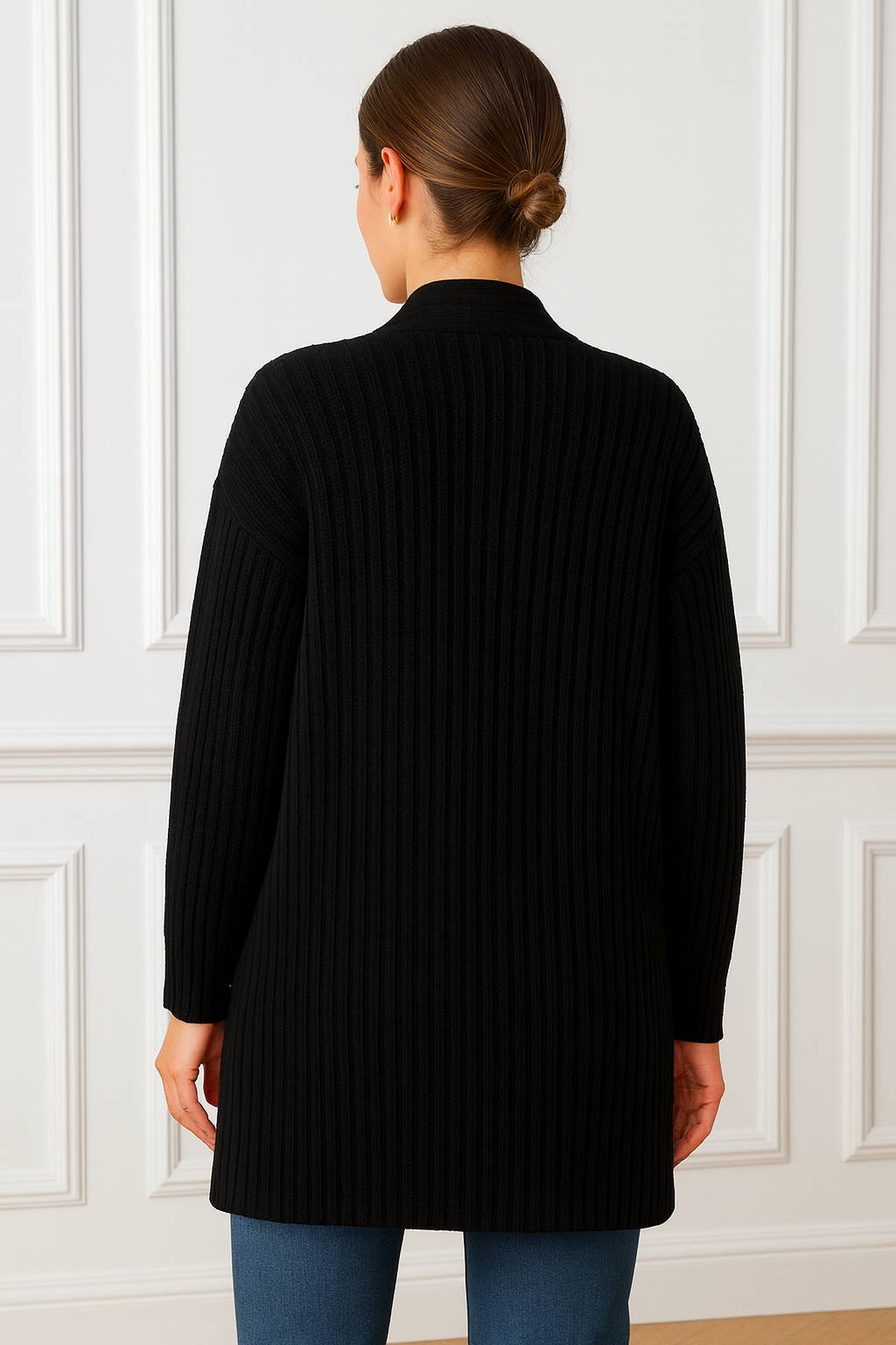 Elegant ribbed knitted cardigan with 2 pockets - One Size