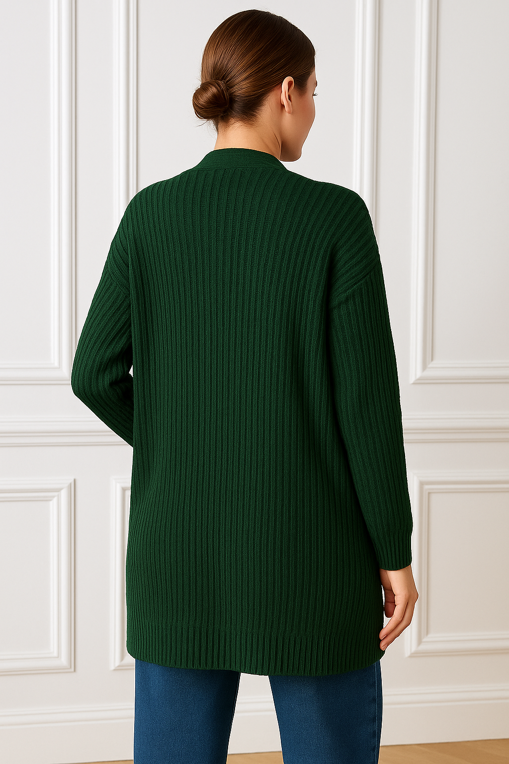 Elegant ribbed knitted cardigan with 2 pockets - One Size