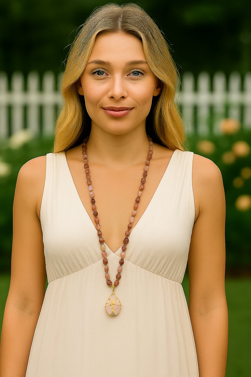 Elegant natural stone necklace with tree of life