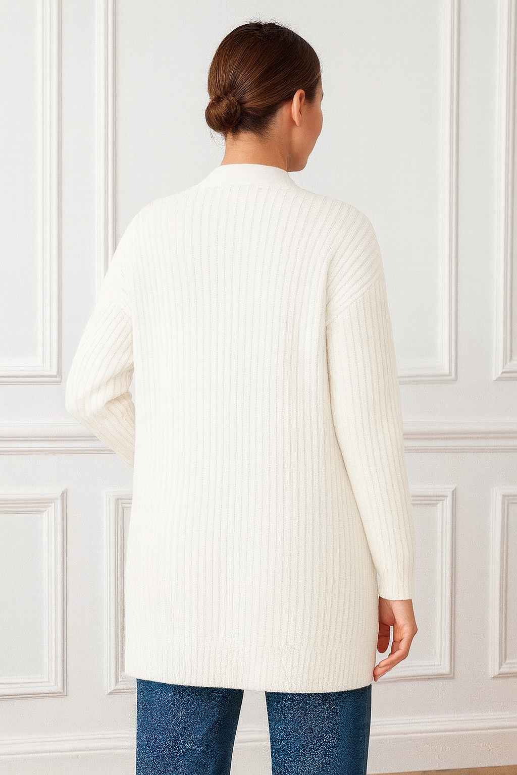 Elegant ribbed knitted cardigan with 2 pockets - One Size
