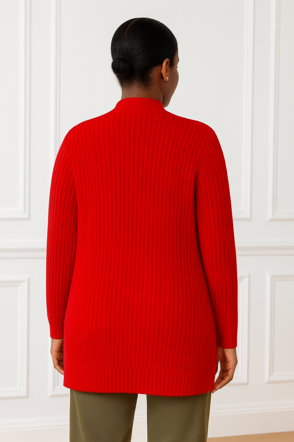 Elegant ribbed knitted cardigan with 2 pockets - One Size