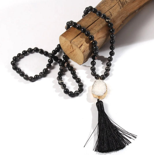 Beautiful natural stone necklace with long tassel