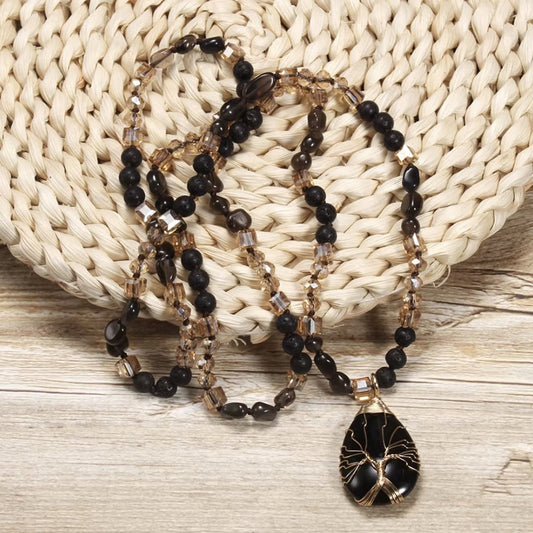 Elegant natural stone necklace with tree of life
