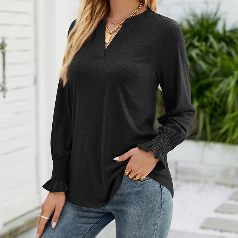 Blouse V-Neck Pleated Sleeves