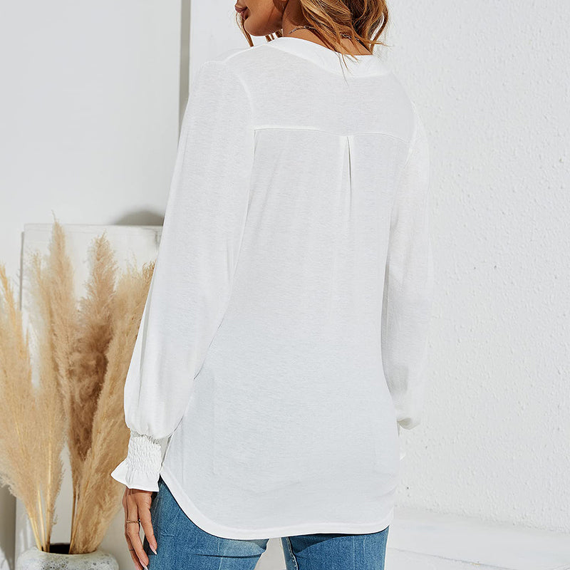 Blouse V-Neck Pleated Sleeves