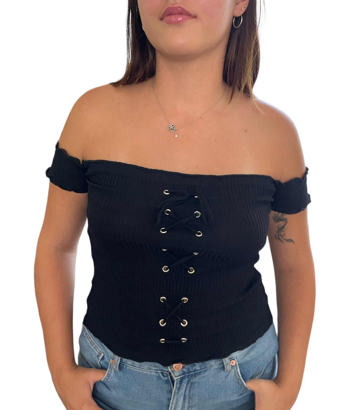 Geribbelde Off-Shoulder Tops Dames