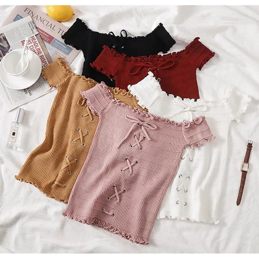 Off-Shoulder Rib Knit Tops