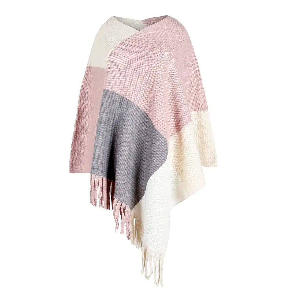 Gebreide Geruite Poncho 