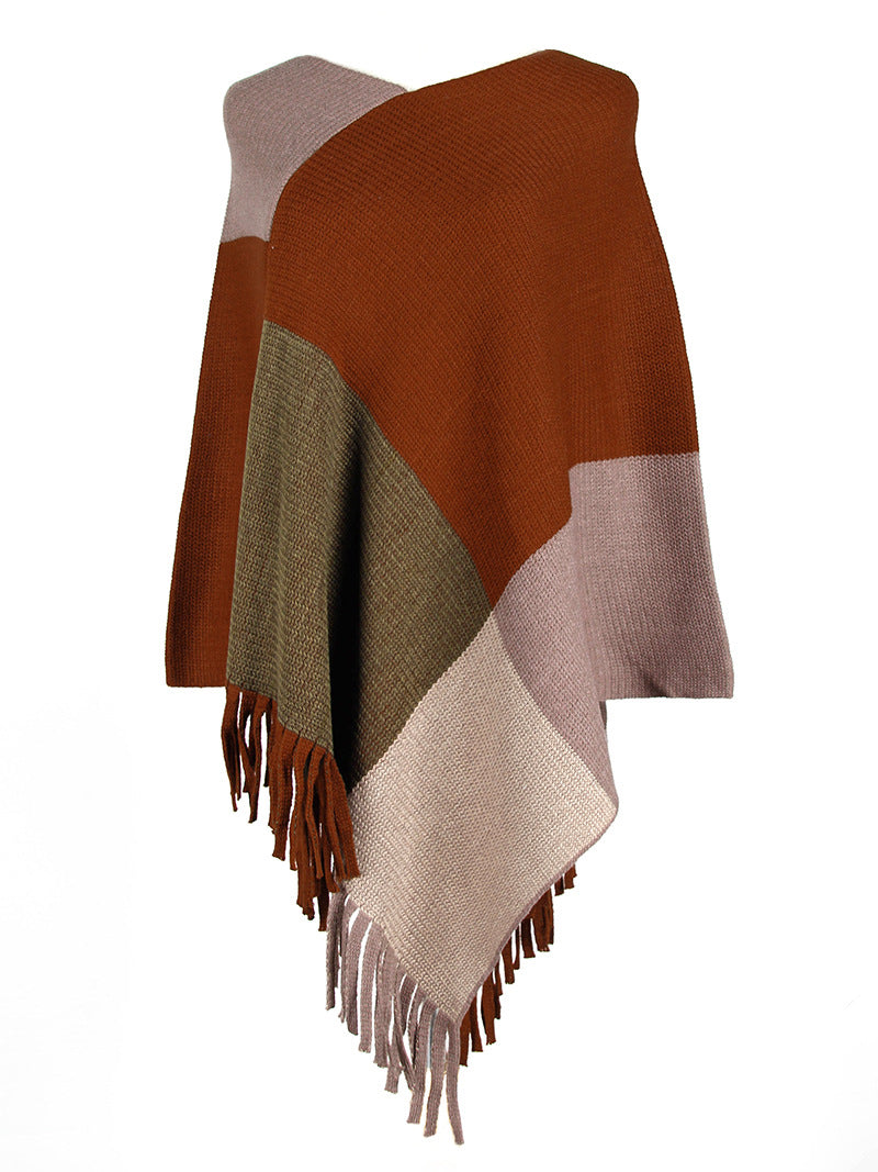 Gebreide Geruite Poncho 