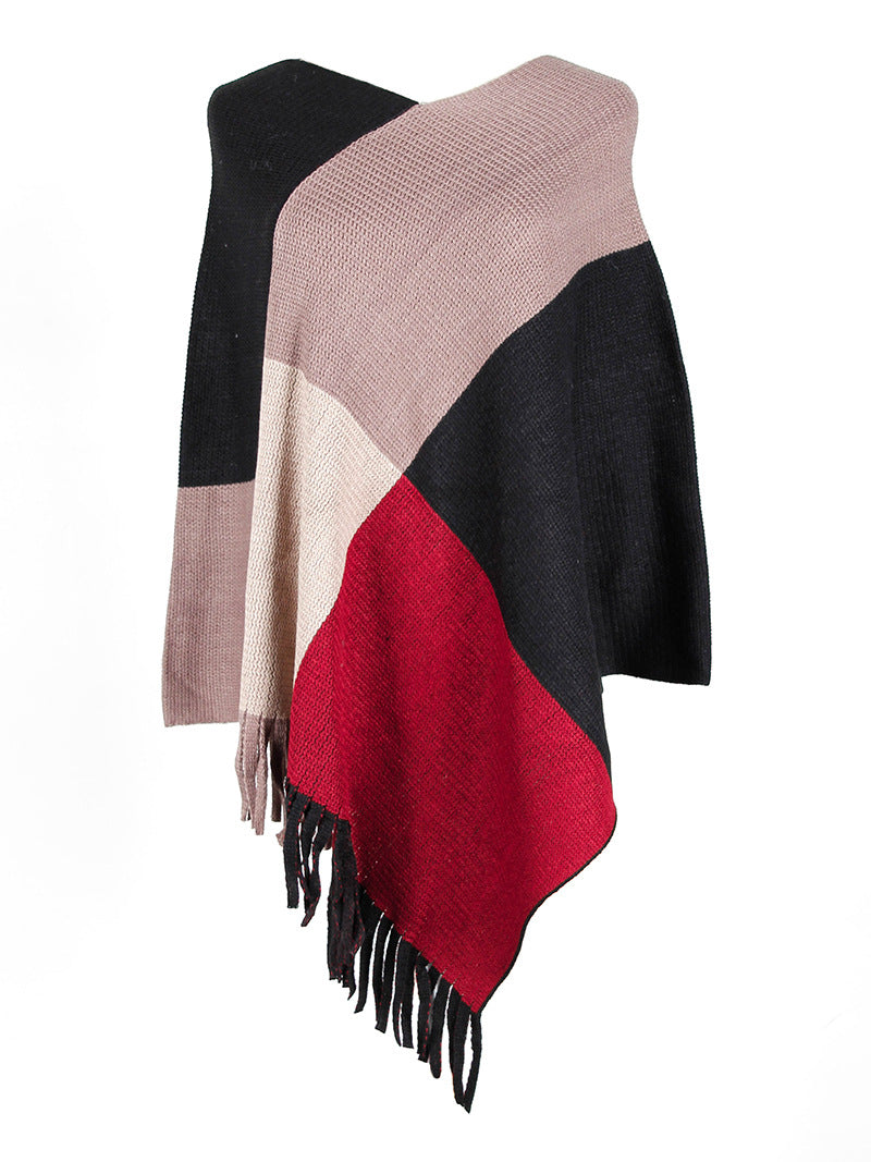 Gebreide Geruite Poncho 