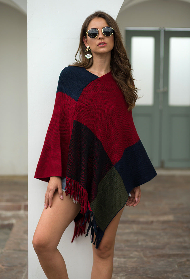 Gebreide Geruite Poncho 