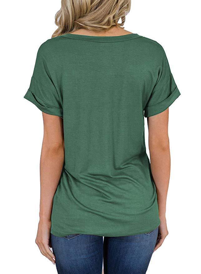 V-Neck Women's T-shirts with small pocket & rolled-up sleeves