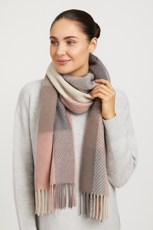 Checkered Winter Shawls with Tassel 190x70 cm