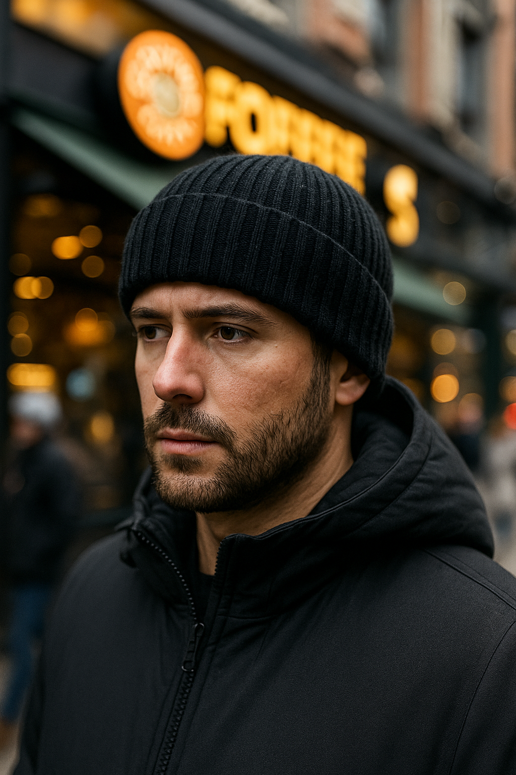 Ribbed black unisex beanie hat